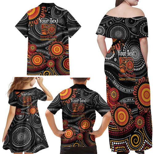 NAIDOC Week 50 Years Deadly Personalised Family Matching Off Shoulder Maxi Dress and Hawaiian Shirt Aboriginal Art