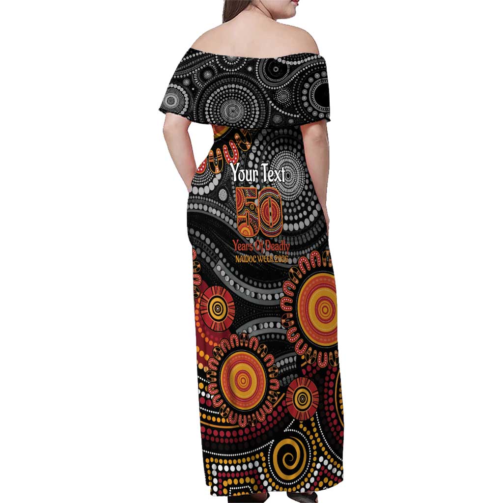 NAIDOC Week 50 Years Deadly Personalised Family Matching Off Shoulder Maxi Dress and Hawaiian Shirt Aboriginal Art