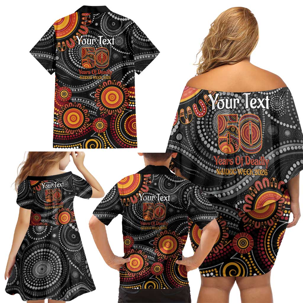 NAIDOC Week 50 Years Deadly Personalised Family Matching Off Shoulder Short Dress and Hawaiian Shirt Aboriginal Art