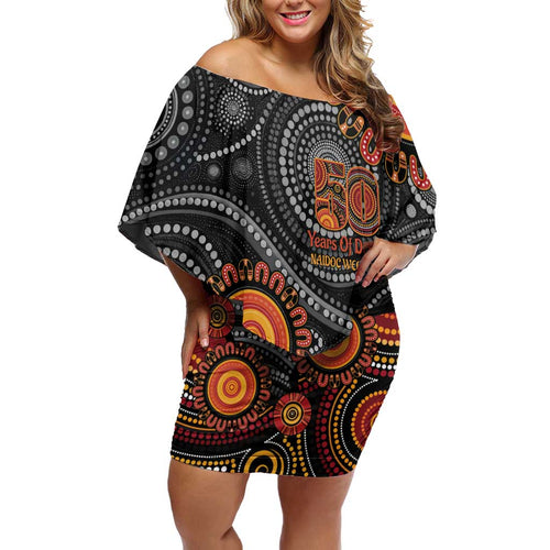 NAIDOC Week 50 Years Deadly Personalised Family Matching Off Shoulder Short Dress and Hawaiian Shirt Aboriginal Art