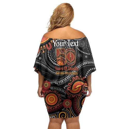 NAIDOC Week 50 Years Deadly Personalised Family Matching Off Shoulder Short Dress and Hawaiian Shirt Aboriginal Art