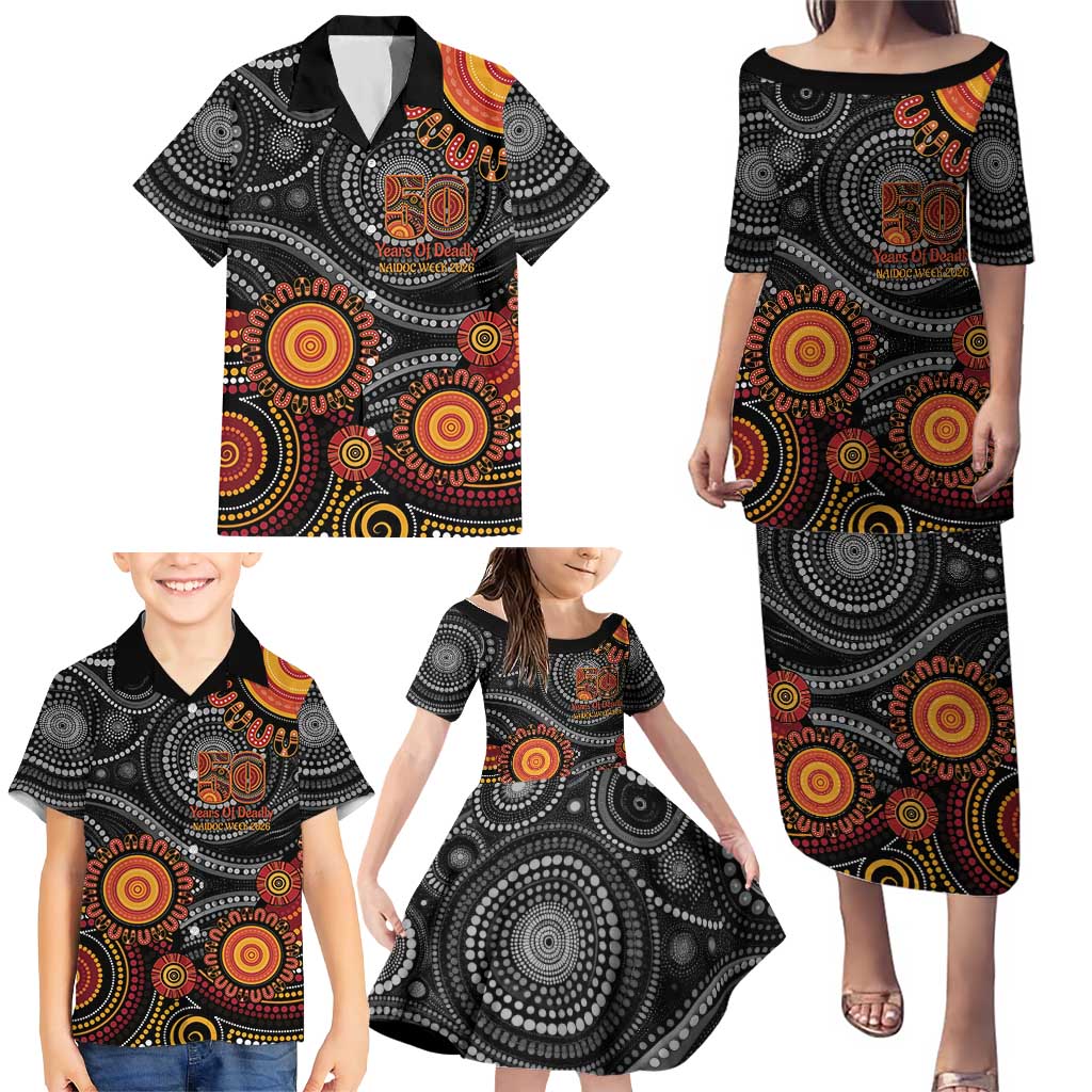NAIDOC Week 50 Years Deadly Personalised Family Matching Puletasi and Hawaiian Shirt Aboriginal Art