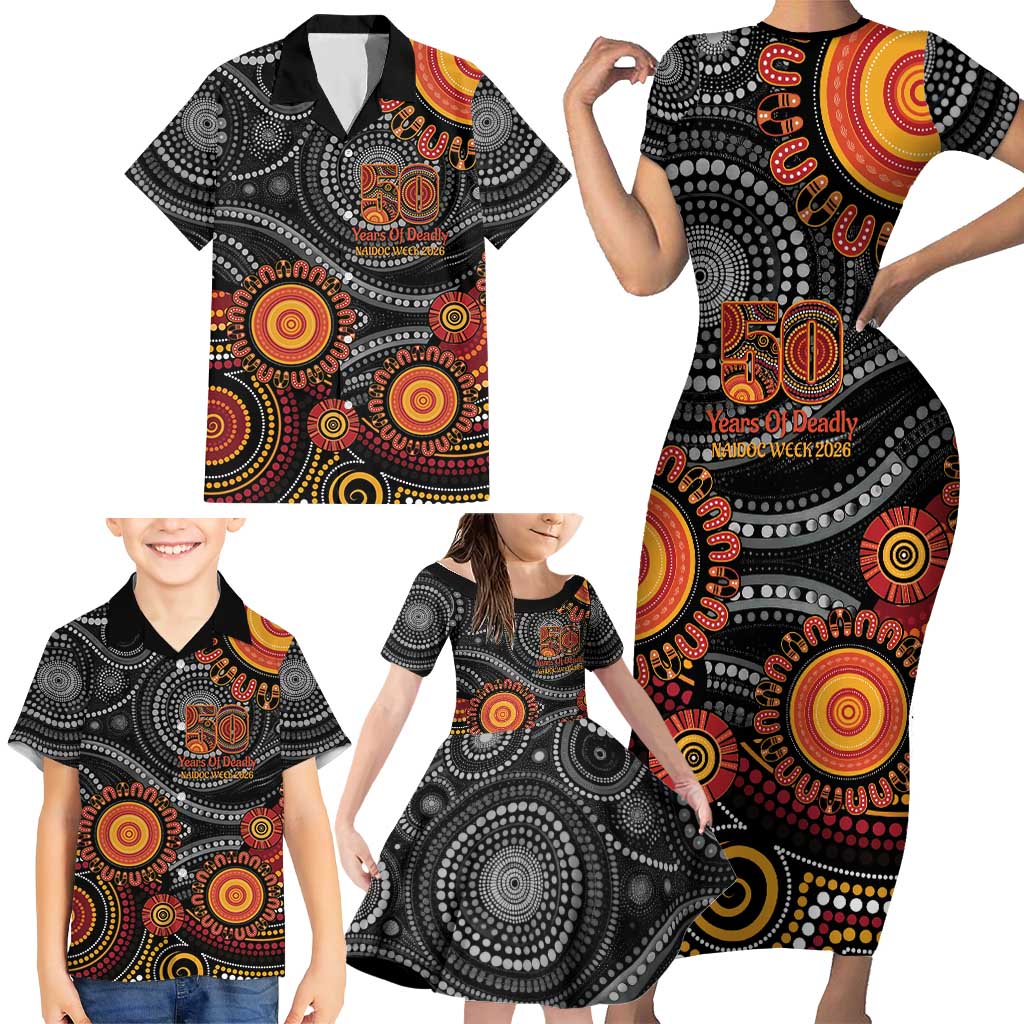 NAIDOC Week 50 Years Deadly Personalised Family Matching Short Sleeve Bodycon Dress and Hawaiian Shirt Aboriginal Art