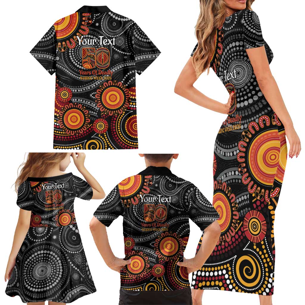 NAIDOC Week 50 Years Deadly Personalised Family Matching Short Sleeve Bodycon Dress and Hawaiian Shirt Aboriginal Art