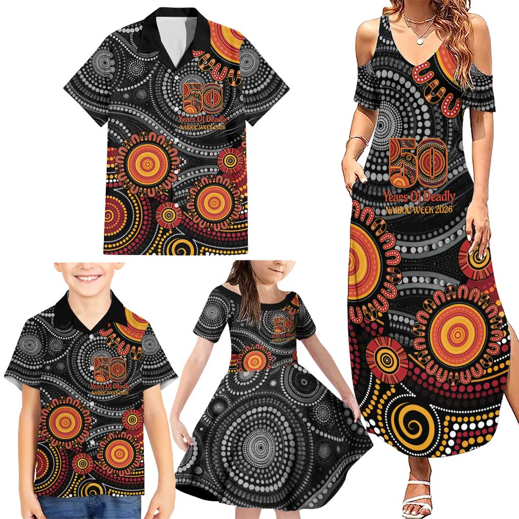 NAIDOC Week 50 Years Deadly Personalised Family Matching Summer Maxi Dress and Hawaiian Shirt Aboriginal Art