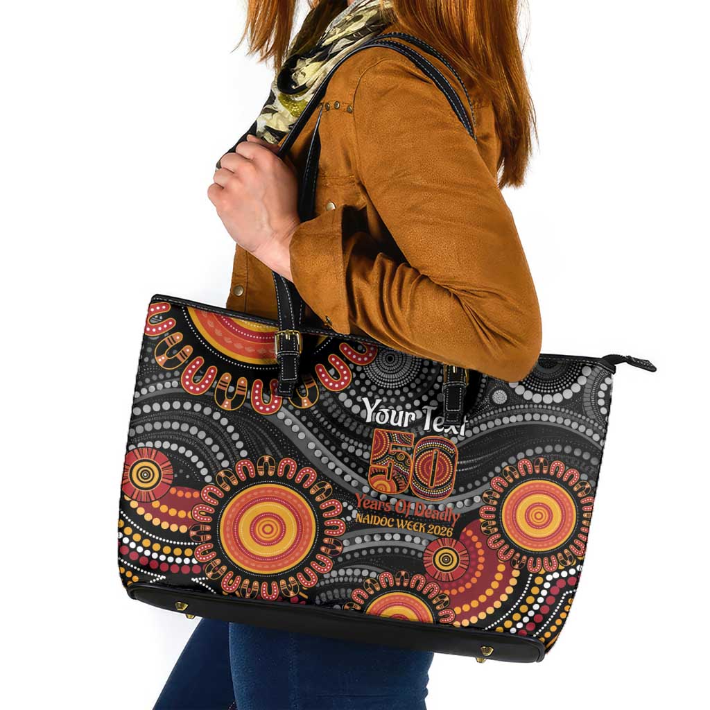 NAIDOC Week 50 Years Deadly Personalised Leather Tote Bag Aboriginal Art