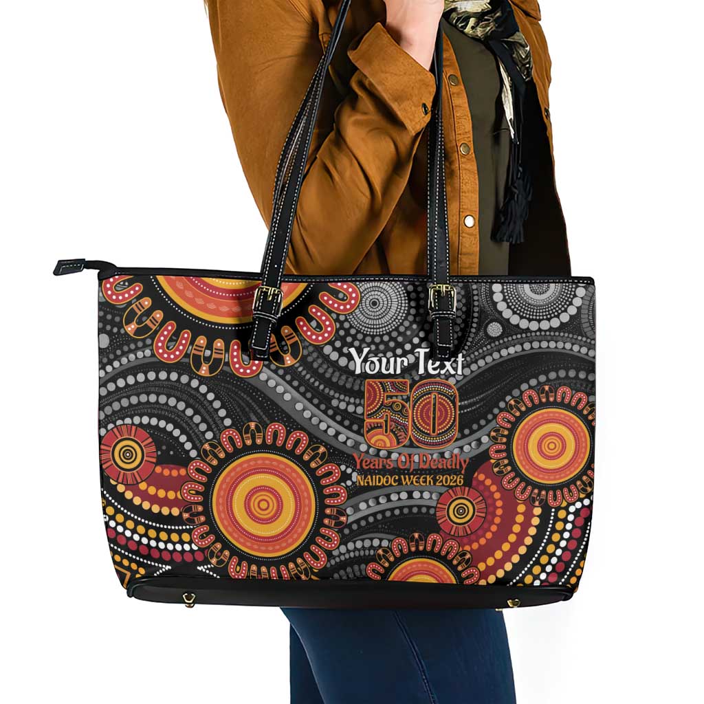 NAIDOC Week 50 Years Deadly Personalised Leather Tote Bag Aboriginal Art