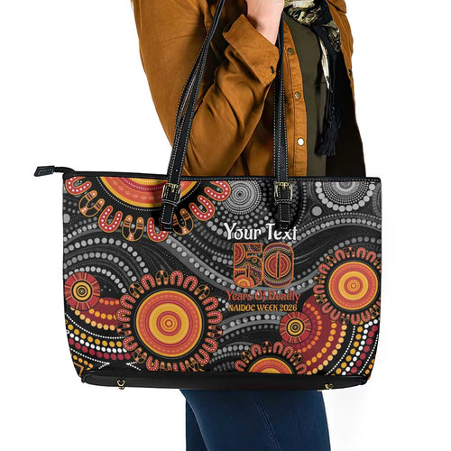 NAIDOC Week 50 Years Deadly Personalised Leather Tote Bag Aboriginal Art