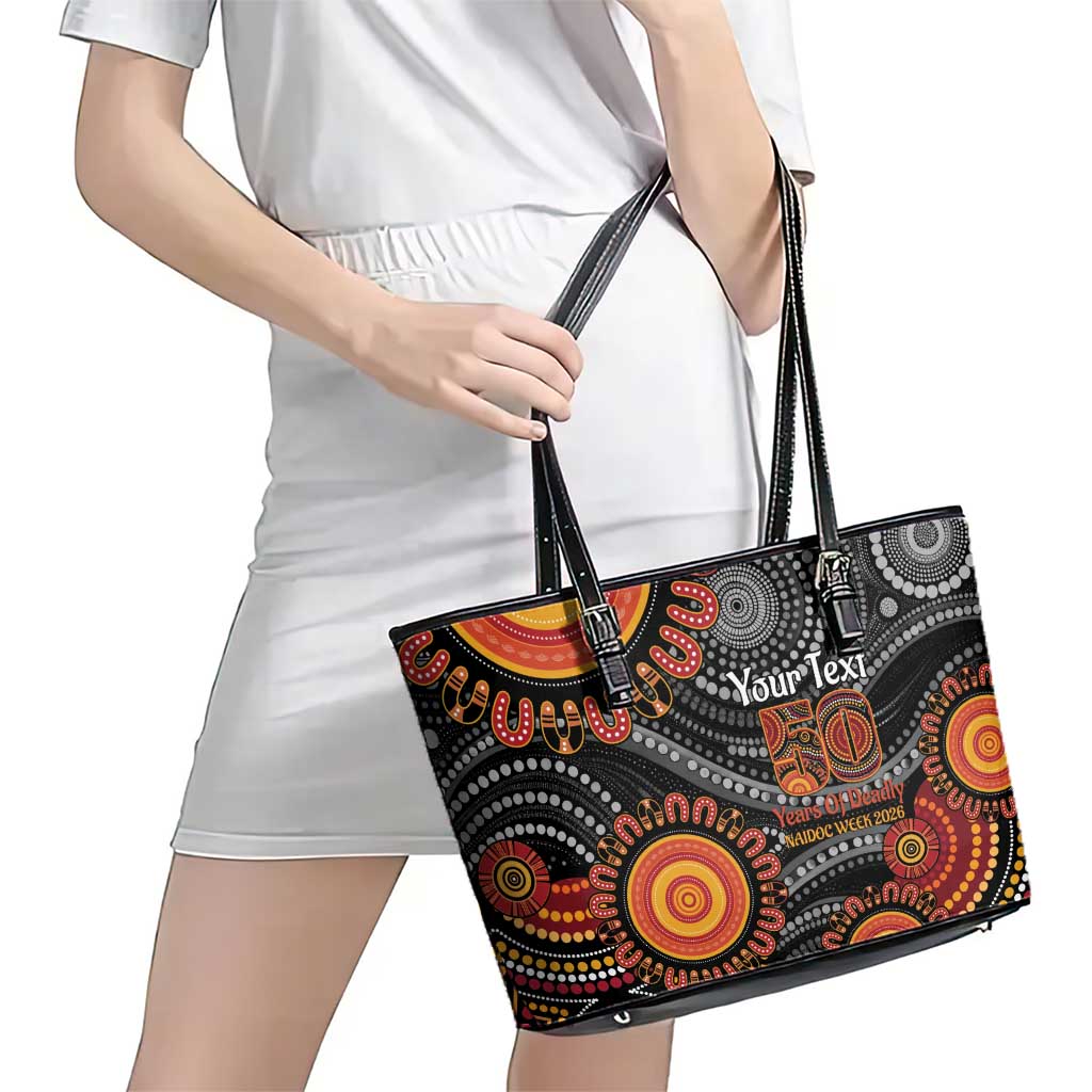 NAIDOC Week 50 Years Deadly Personalised Leather Tote Bag Aboriginal Art