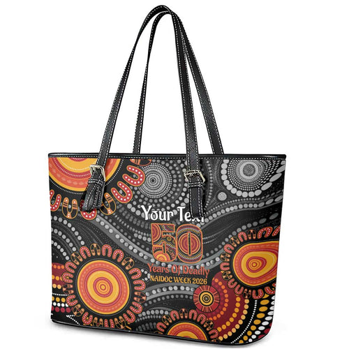 NAIDOC Week 50 Years Deadly Personalised Leather Tote Bag Aboriginal Art