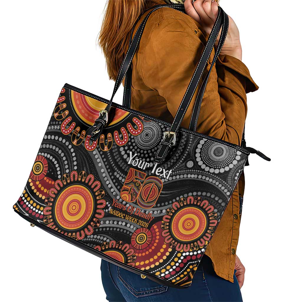 NAIDOC Week 50 Years Deadly Personalised Leather Tote Bag Aboriginal Art