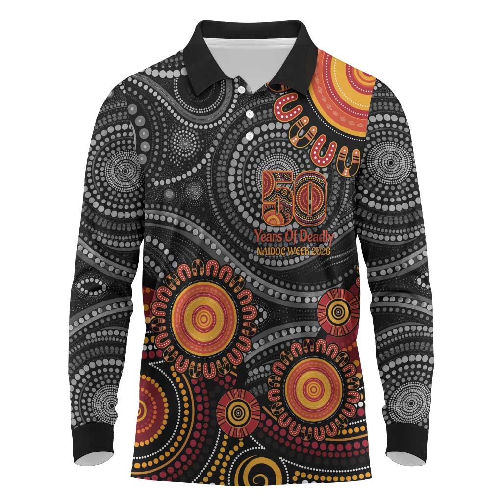 NAIDOC Week 50 Years Deadly Personalised Long Sleeve Polo Shirt Aboriginal Art