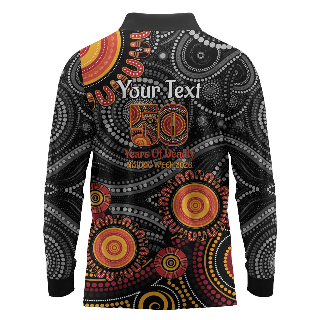 NAIDOC Week 50 Years Deadly Personalised Long Sleeve Polo Shirt Aboriginal Art