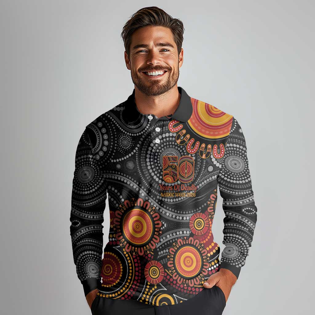 NAIDOC Week 50 Years Deadly Personalised Long Sleeve Polo Shirt Aboriginal Art