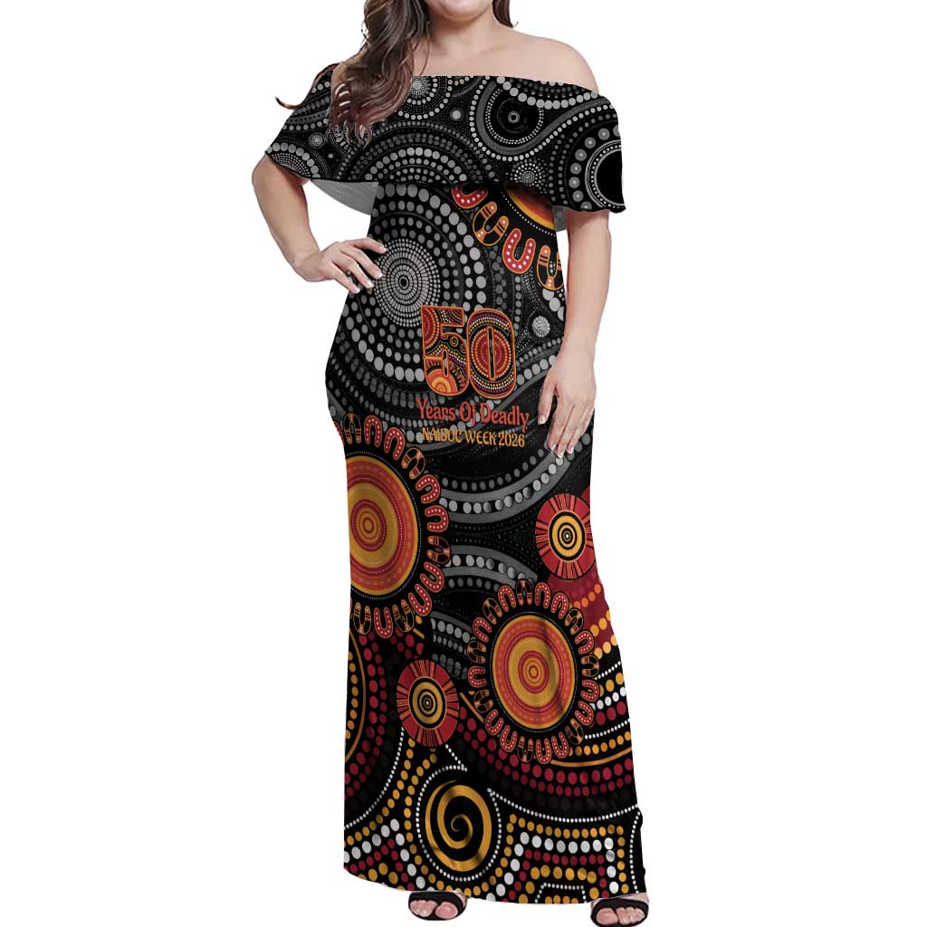NAIDOC Week 50 Years Deadly Personalised Off Shoulder Maxi Dress Aboriginal Art