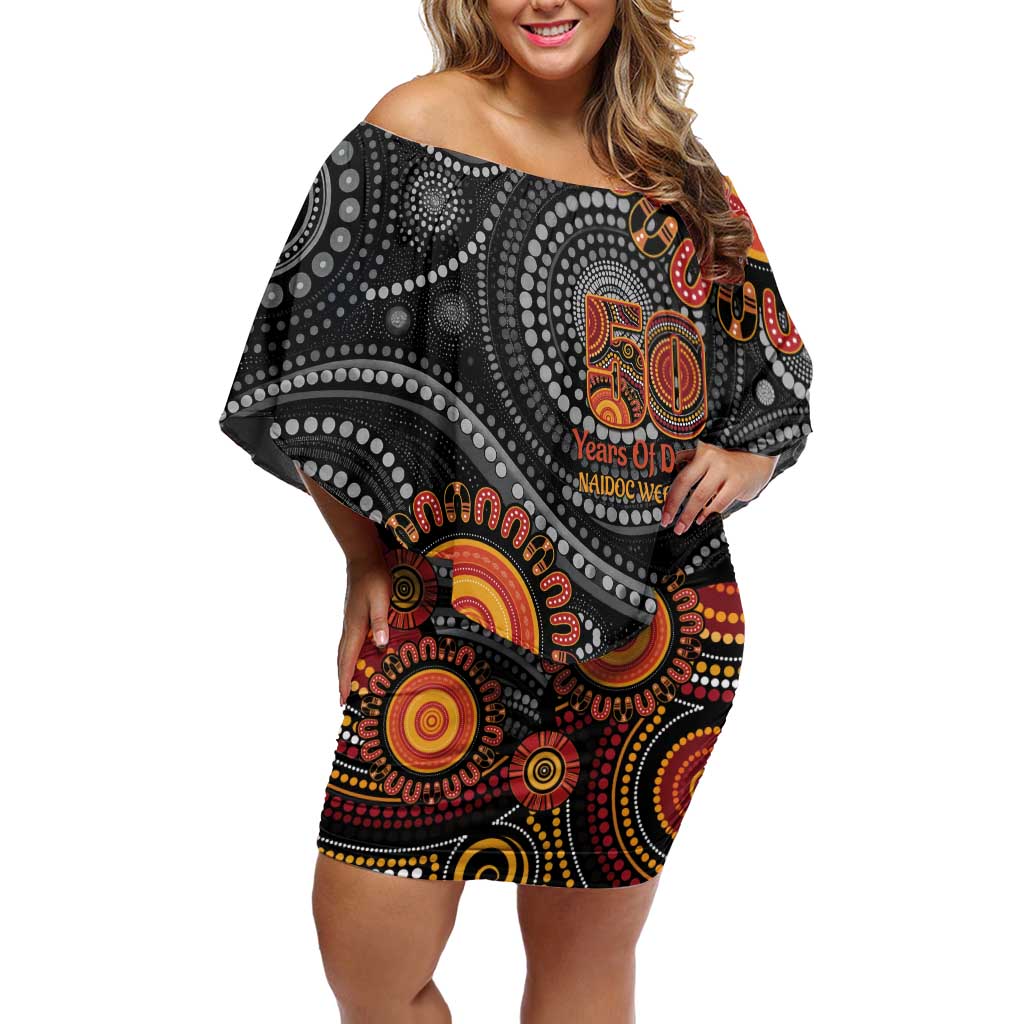 NAIDOC Week 50 Years Deadly Personalised Off Shoulder Short Dress Aboriginal Art
