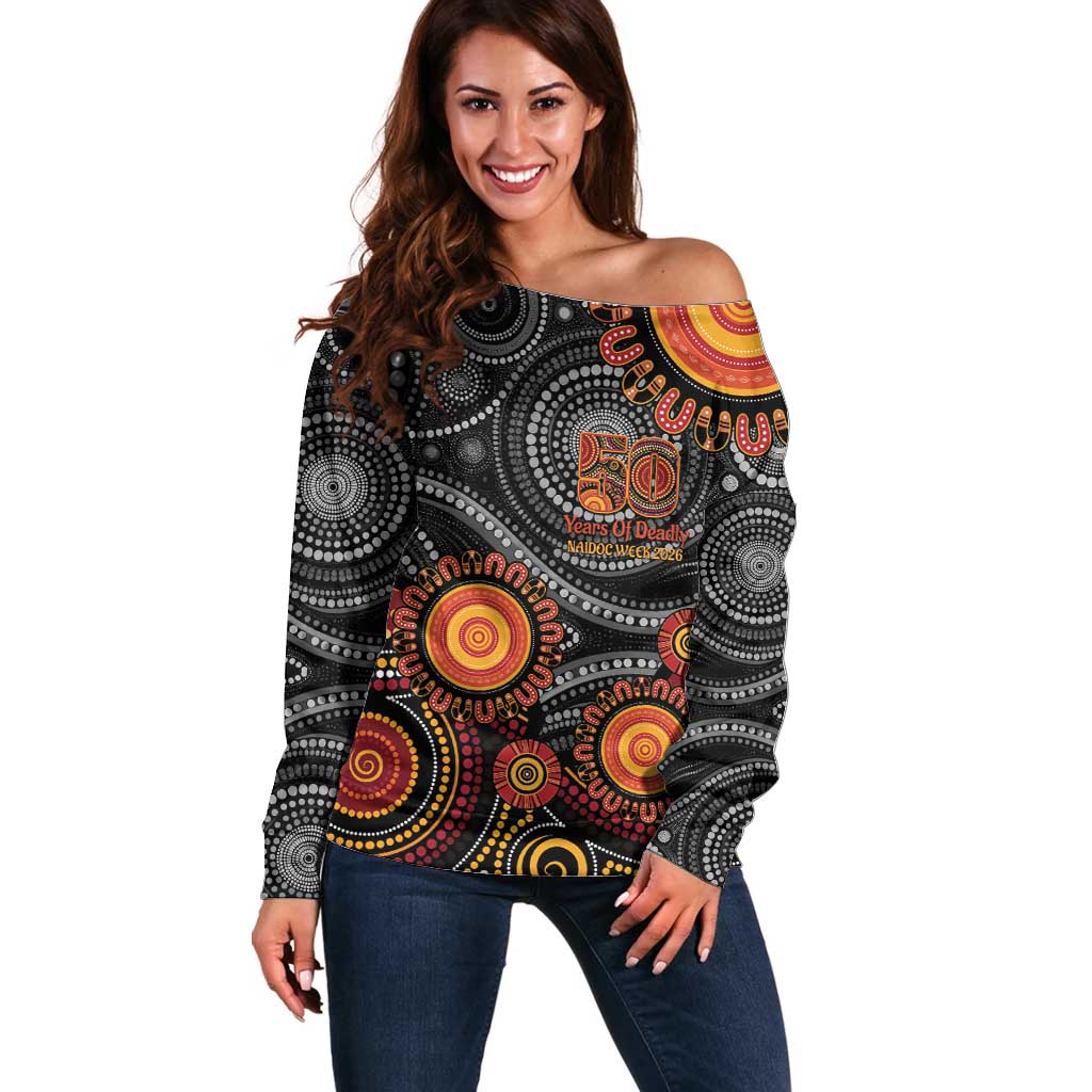 NAIDOC Week 50 Years Deadly Personalised Off Shoulder Sweater Aboriginal Art