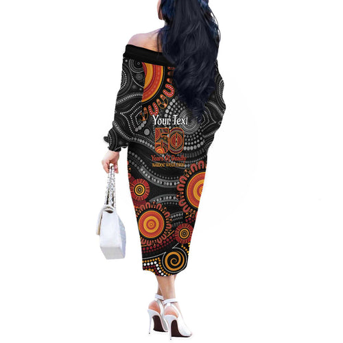 NAIDOC Week 50 Years Deadly Personalised Off The Shoulder Long Sleeve Dress Aboriginal Art