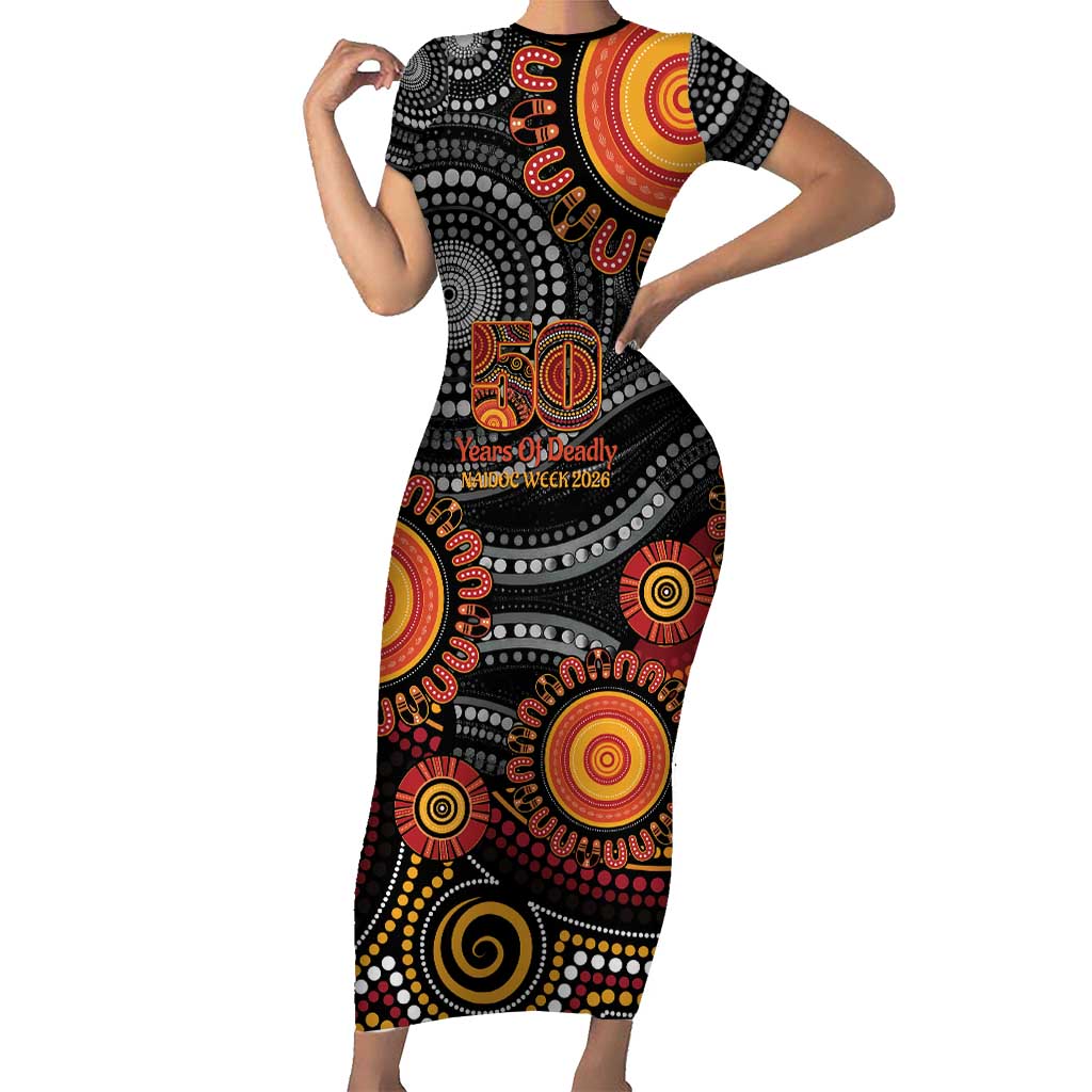NAIDOC Week 50 Years Deadly Personalised Short Sleeve Bodycon Dress Aboriginal Art