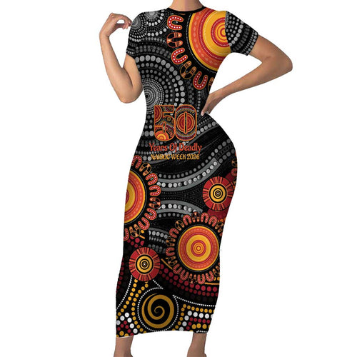 NAIDOC Week 50 Years Deadly Personalised Short Sleeve Bodycon Dress Aboriginal Art