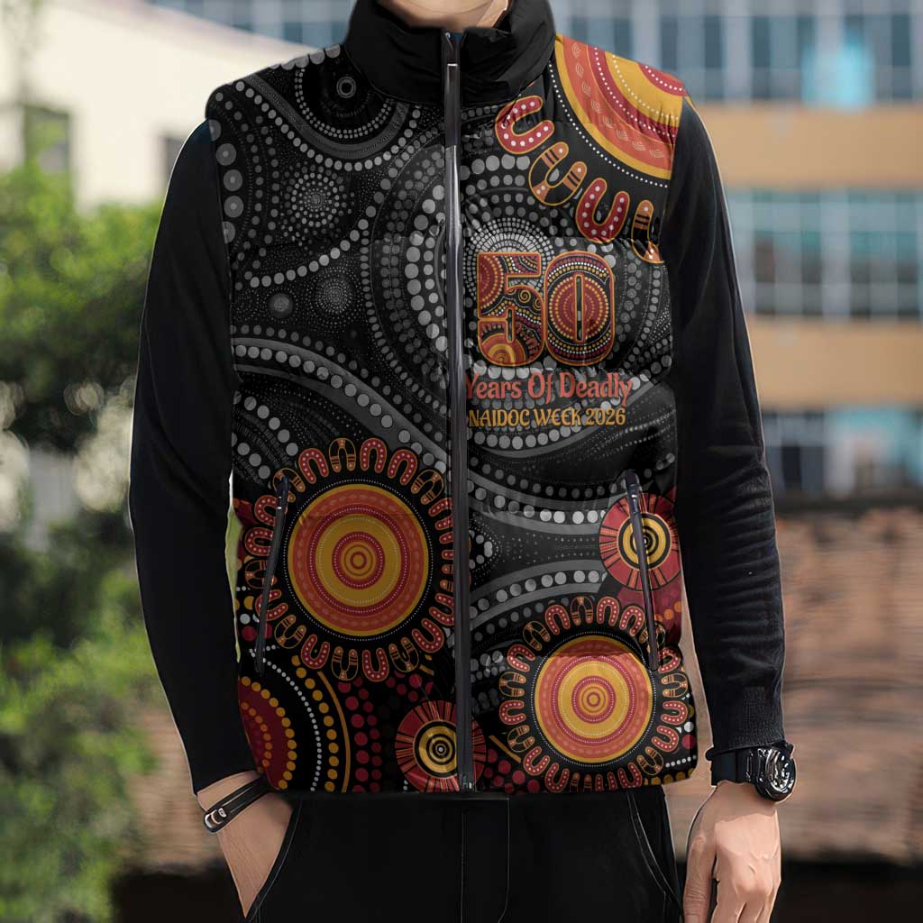 NAIDOC Week 50 Years Deadly Personalised Sleeveless Puffer Jacket Aboriginal Art