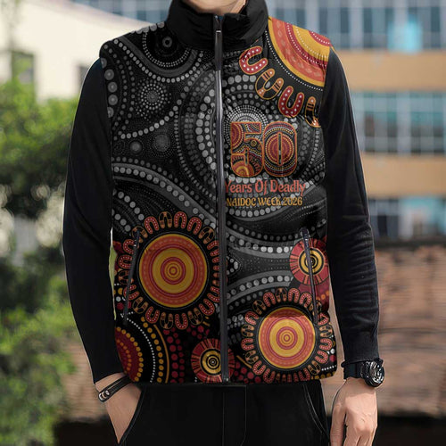 NAIDOC Week 50 Years Deadly Personalised Sleeveless Puffer Jacket Aboriginal Art