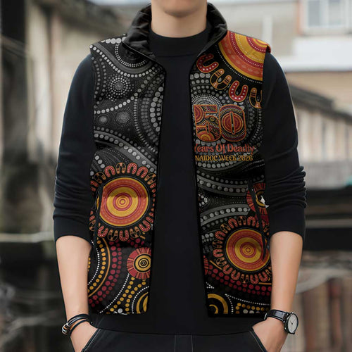 NAIDOC Week 50 Years Deadly Personalised Sleeveless Puffer Jacket Aboriginal Art