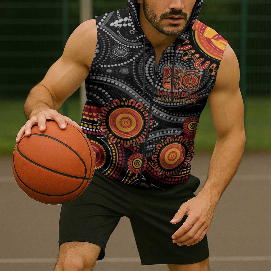 NAIDOC Week 50 Years Deadly Personalised Sleeveless Zip Hoodie Aboriginal Art