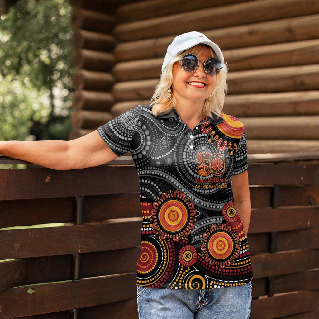 NAIDOC Week 50 Years Deadly Personalised Women Polo Shirt Aboriginal Art