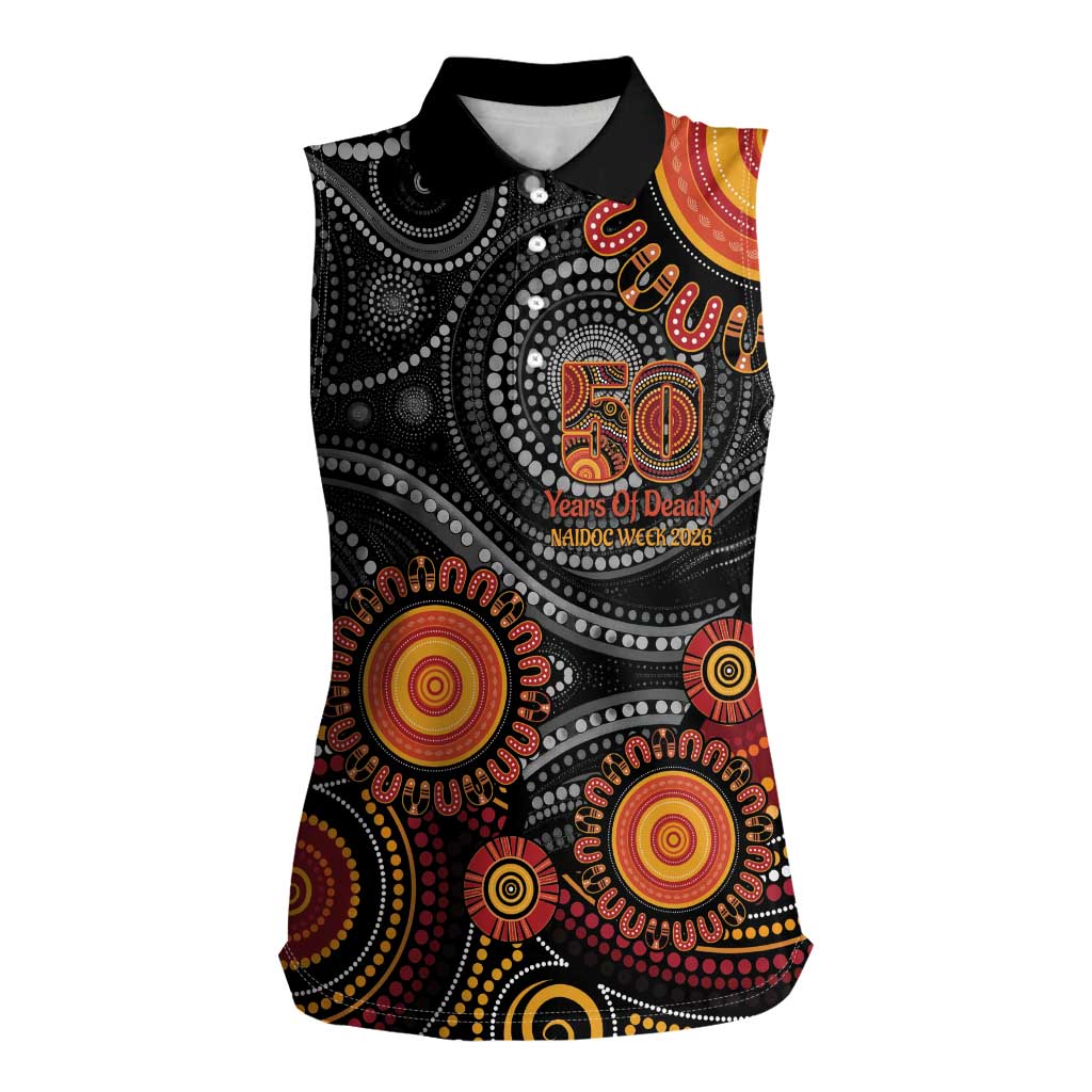 NAIDOC Week 50 Years Deadly Personalised Women Sleeveless Polo Shirt Aboriginal Art