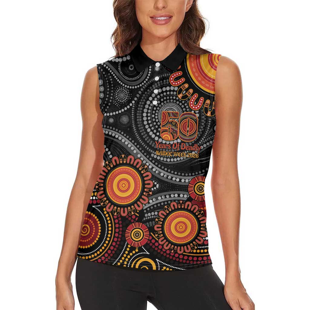 NAIDOC Week 50 Years Deadly Personalised Women Sleeveless Polo Shirt Aboriginal Art