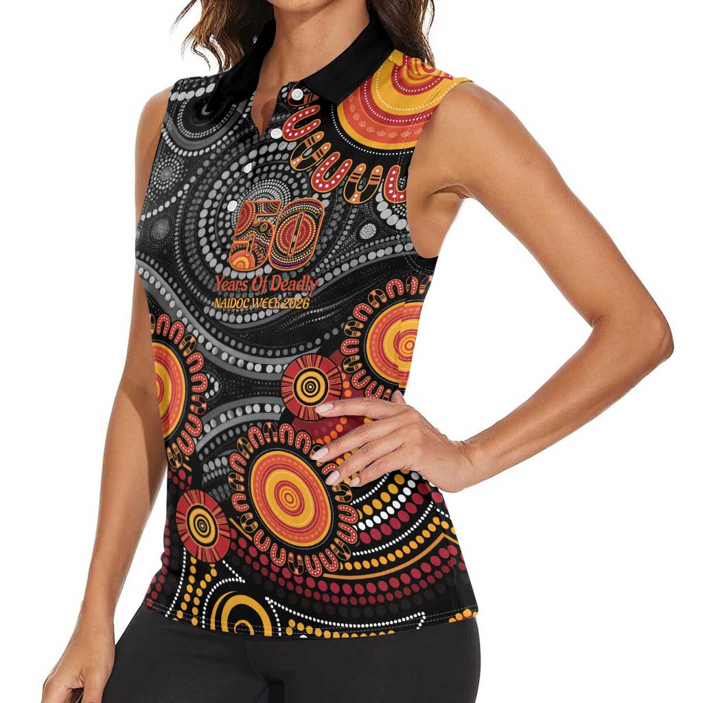NAIDOC Week 50 Years Deadly Personalised Women Sleeveless Polo Shirt Aboriginal Art