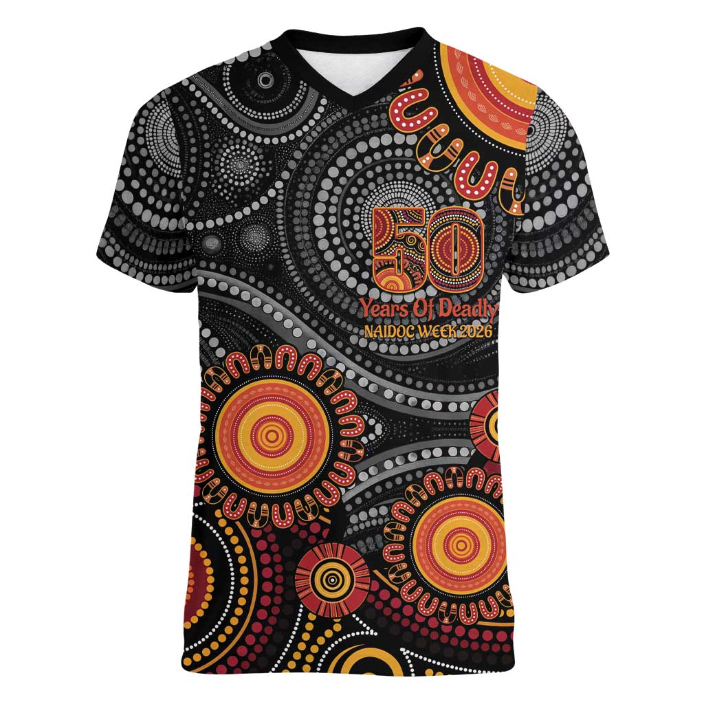 NAIDOC Week 50 Years Deadly Personalised Women V-Neck T-Shirt Aboriginal Art