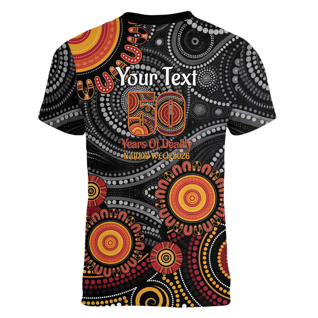 NAIDOC Week 50 Years Deadly Personalised Women V-Neck T-Shirt Aboriginal Art