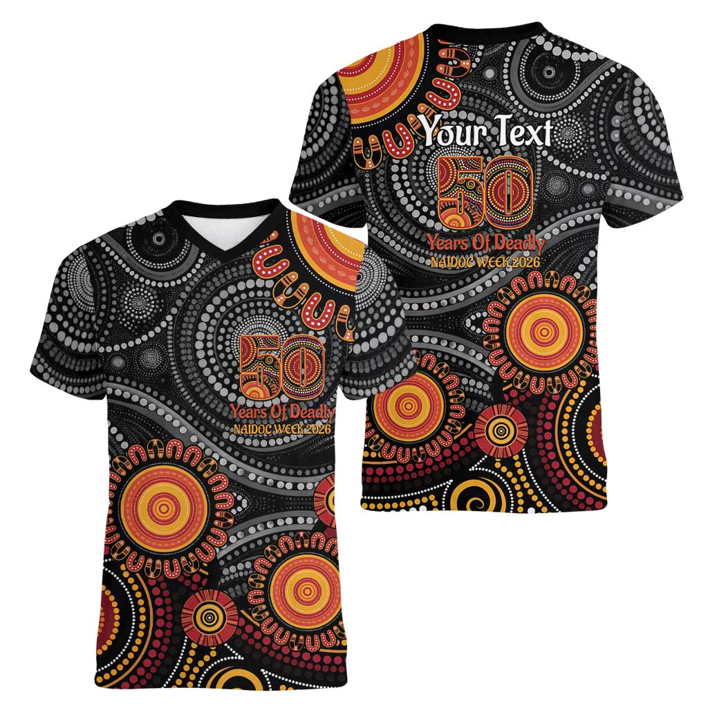 NAIDOC Week 50 Years Deadly Personalised Women V-Neck T-Shirt Aboriginal Art