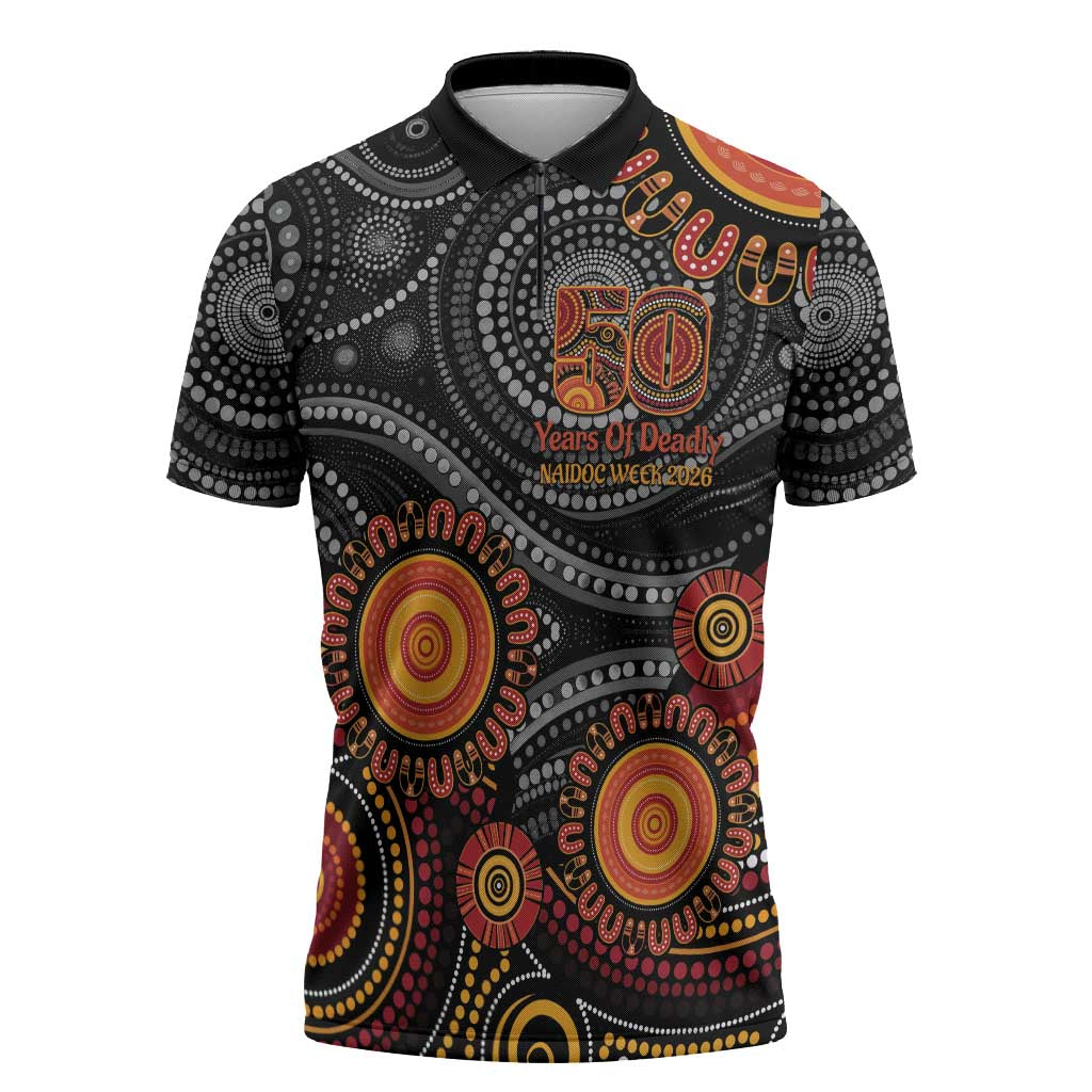 NAIDOC Week 50 Years Deadly Personalised Zipper Polo Shirt Aboriginal Art