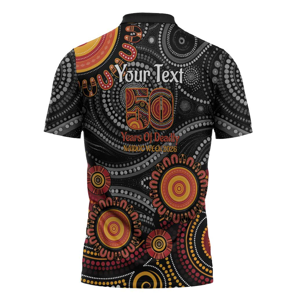 NAIDOC Week 50 Years Deadly Personalised Zipper Polo Shirt Aboriginal Art