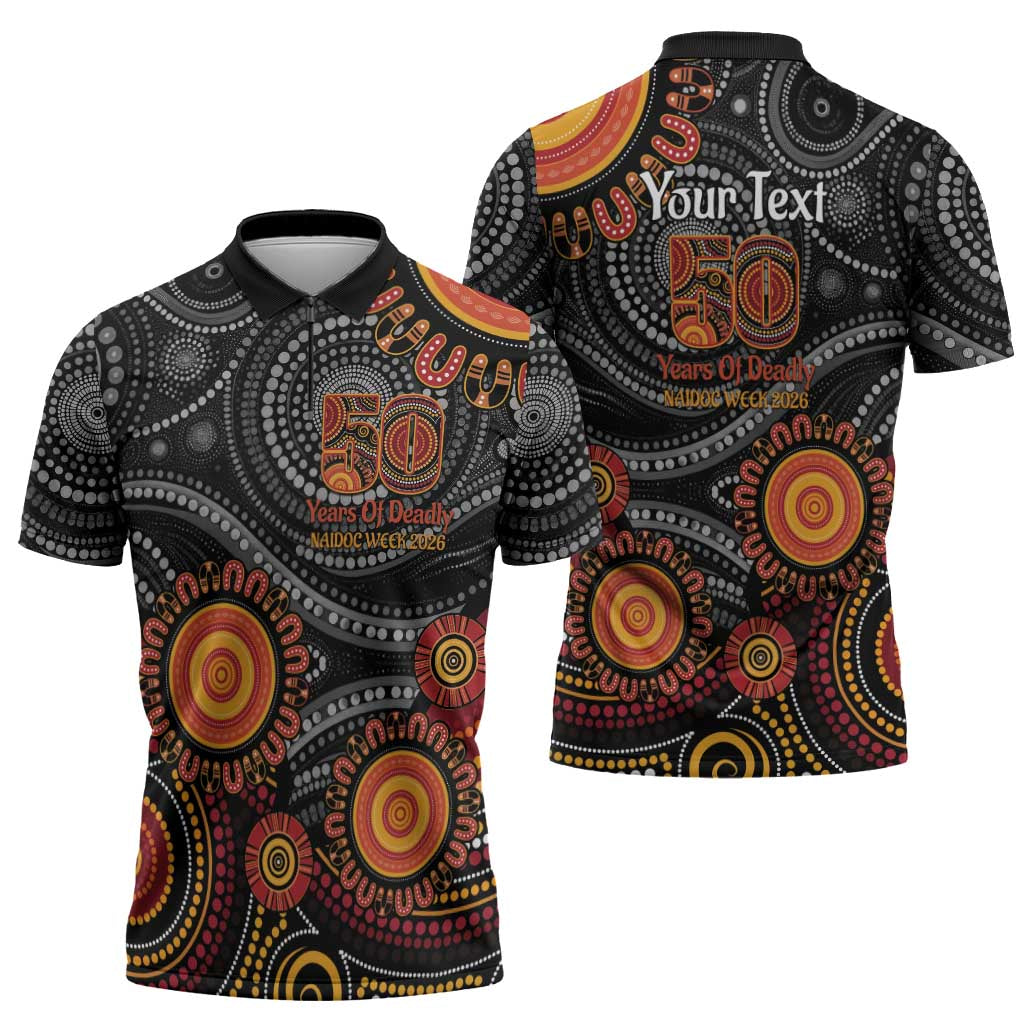 NAIDOC Week 50 Years Deadly Personalised Zipper Polo Shirt Aboriginal Art
