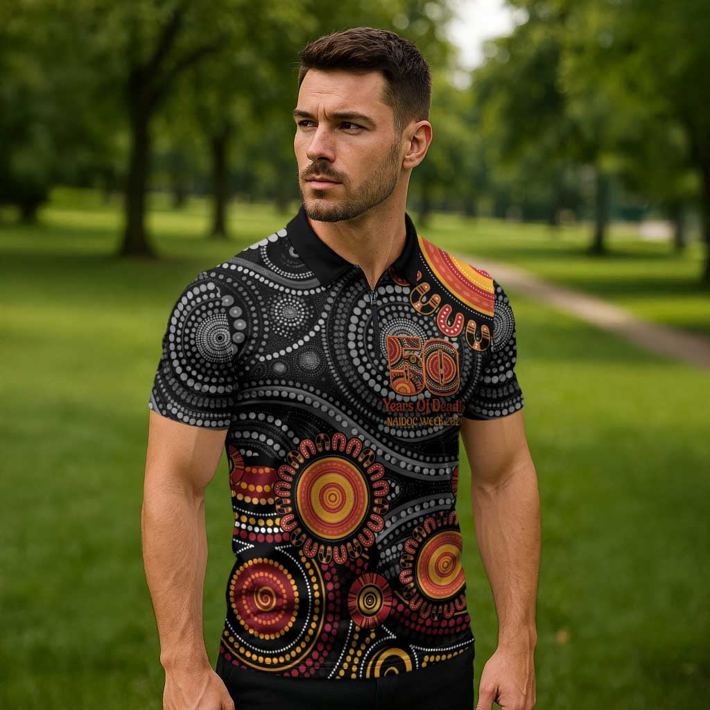 NAIDOC Week 50 Years Deadly Personalised Zipper Polo Shirt Aboriginal Art