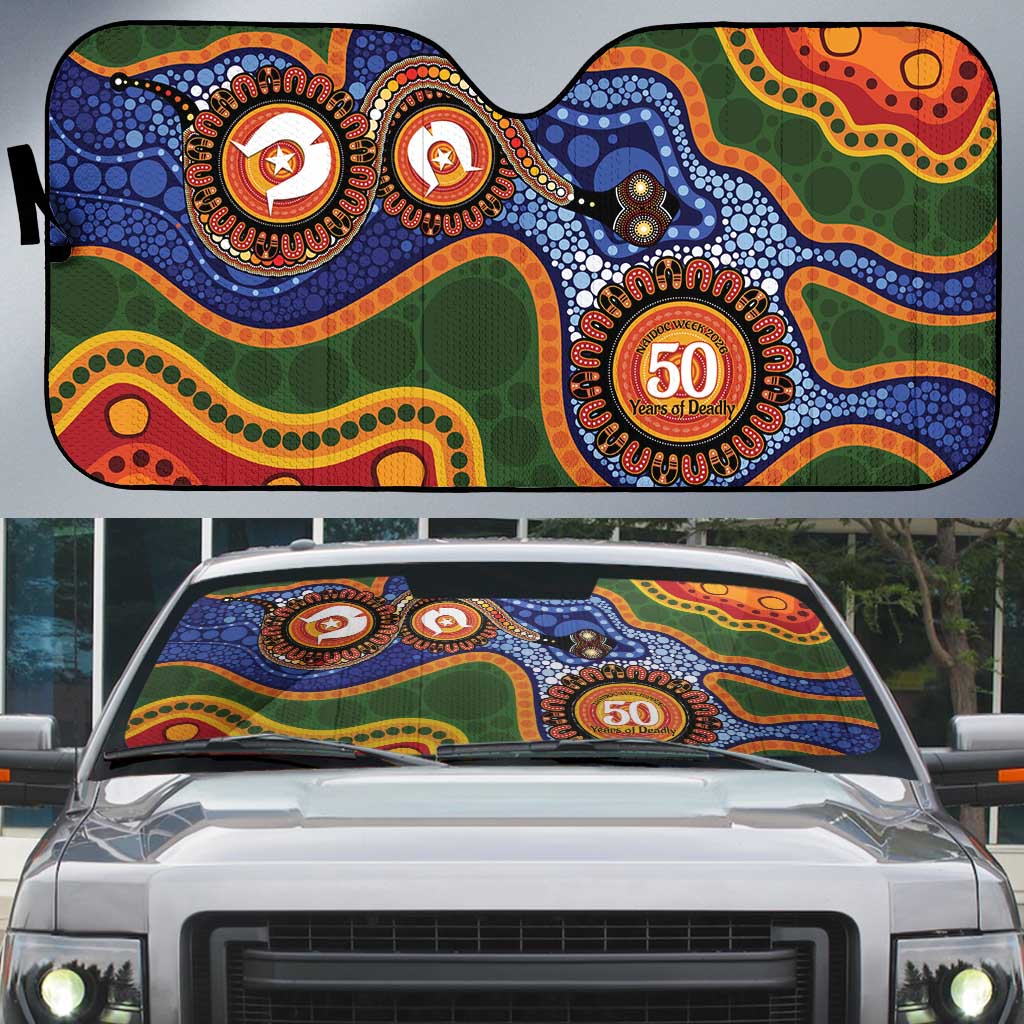 Australia NAIDOC Week 2026 Auto Sun Shade 50 Years of Deadly Dhari Snake Aboriginal Art