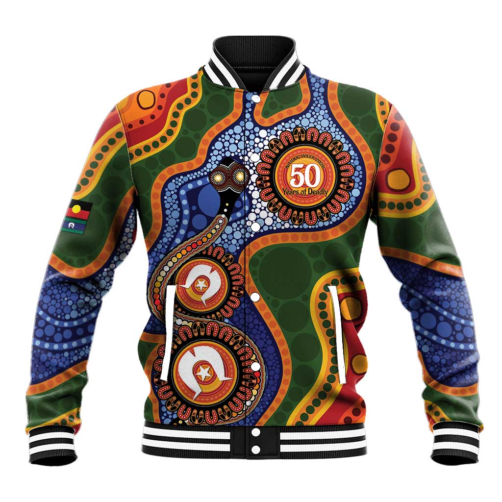 Australia NAIDOC Week 2026 Baseball Jacket 50 Years of Deadly Dhari Snake Aboriginal Art