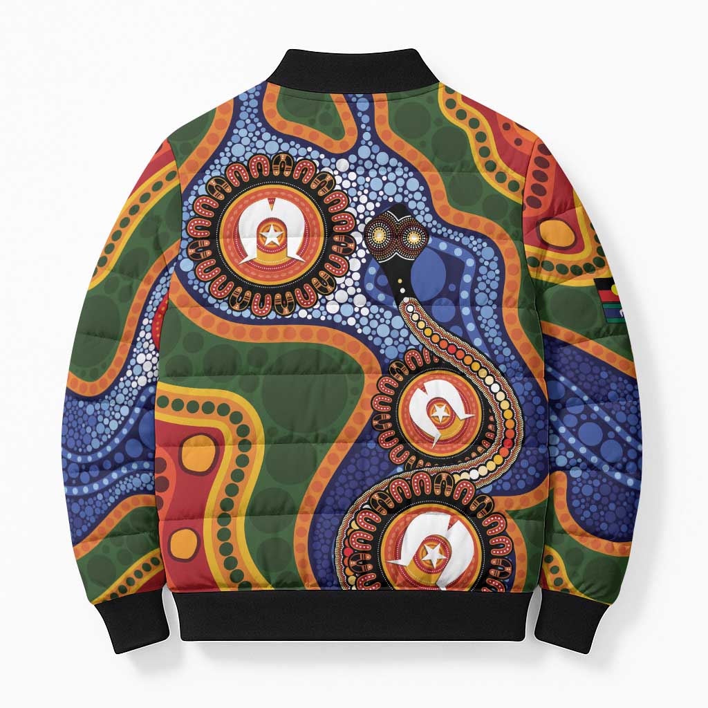 Australia NAIDOC Week 2026 Bomber Puffer Jacket 50 Years of Deadly Dhari Snake Aboriginal Art
