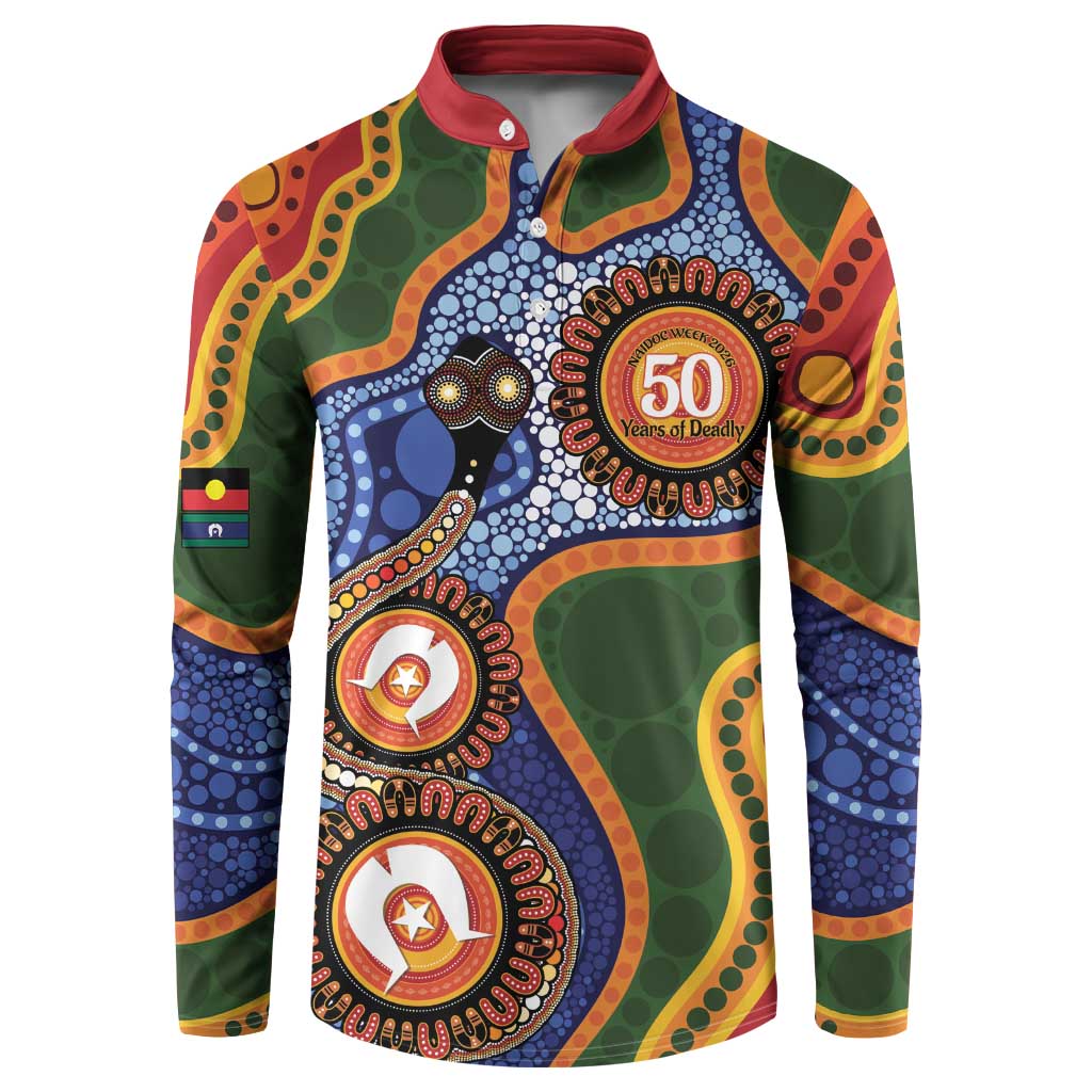 Australia NAIDOC Week 2026 Button Sweatshirt 50 Years of Deadly Dhari Snake Aboriginal Art