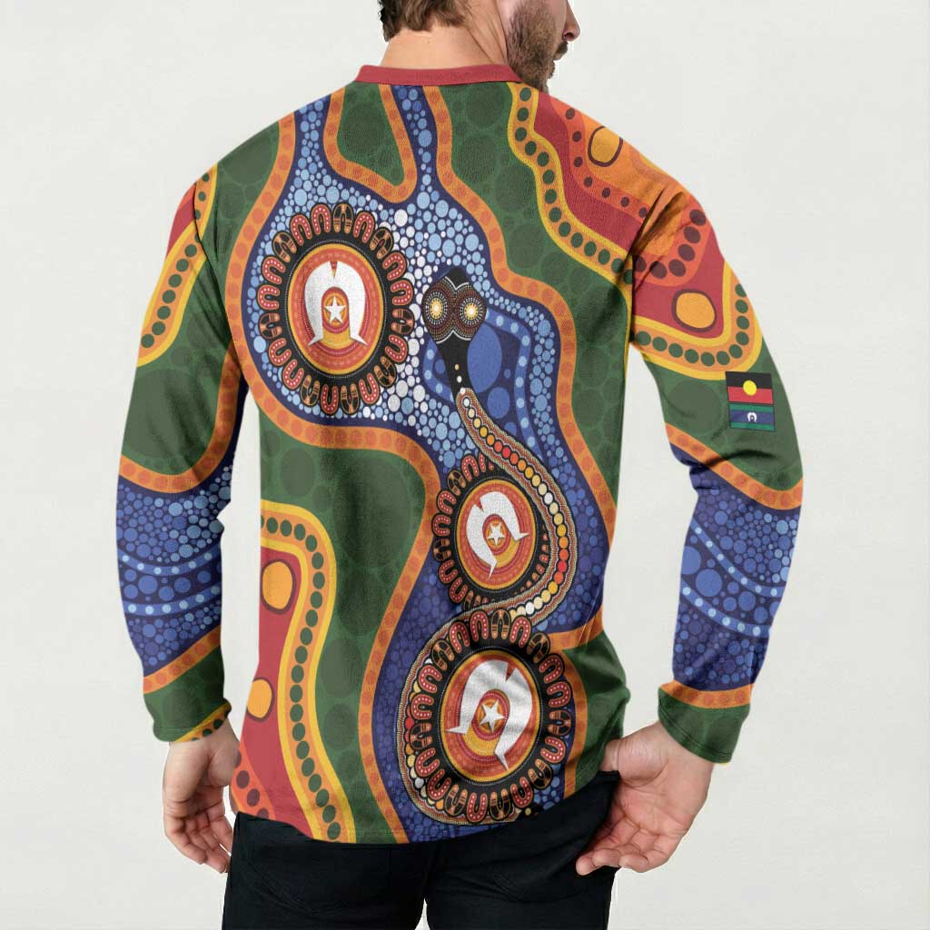 Australia NAIDOC Week 2026 Button Sweatshirt 50 Years of Deadly Dhari Snake Aboriginal Art