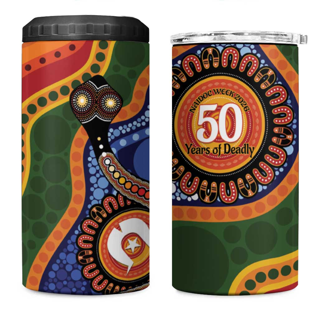 Australia NAIDOC Week 2026 4 in 1 Can Cooler Tumbler 50 Years of Deadly Dhari Snake Aboriginal Art