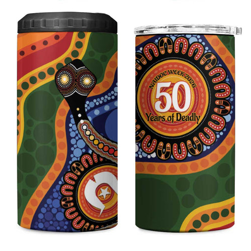 Australia NAIDOC Week 2026 4 in 1 Can Cooler Tumbler 50 Years of Deadly Dhari Snake Aboriginal Art