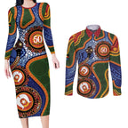 Australia NAIDOC Week 2026 Couples Matching Long Sleeve Bodycon Dress and Long Sleeve Button Shirt 50 Years of Deadly Dhari Snake Aboriginal Art