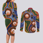 Australia NAIDOC Week 2026 Couples Matching Long Sleeve Bodycon Dress and Long Sleeve Button Shirt 50 Years of Deadly Dhari Snake Aboriginal Art