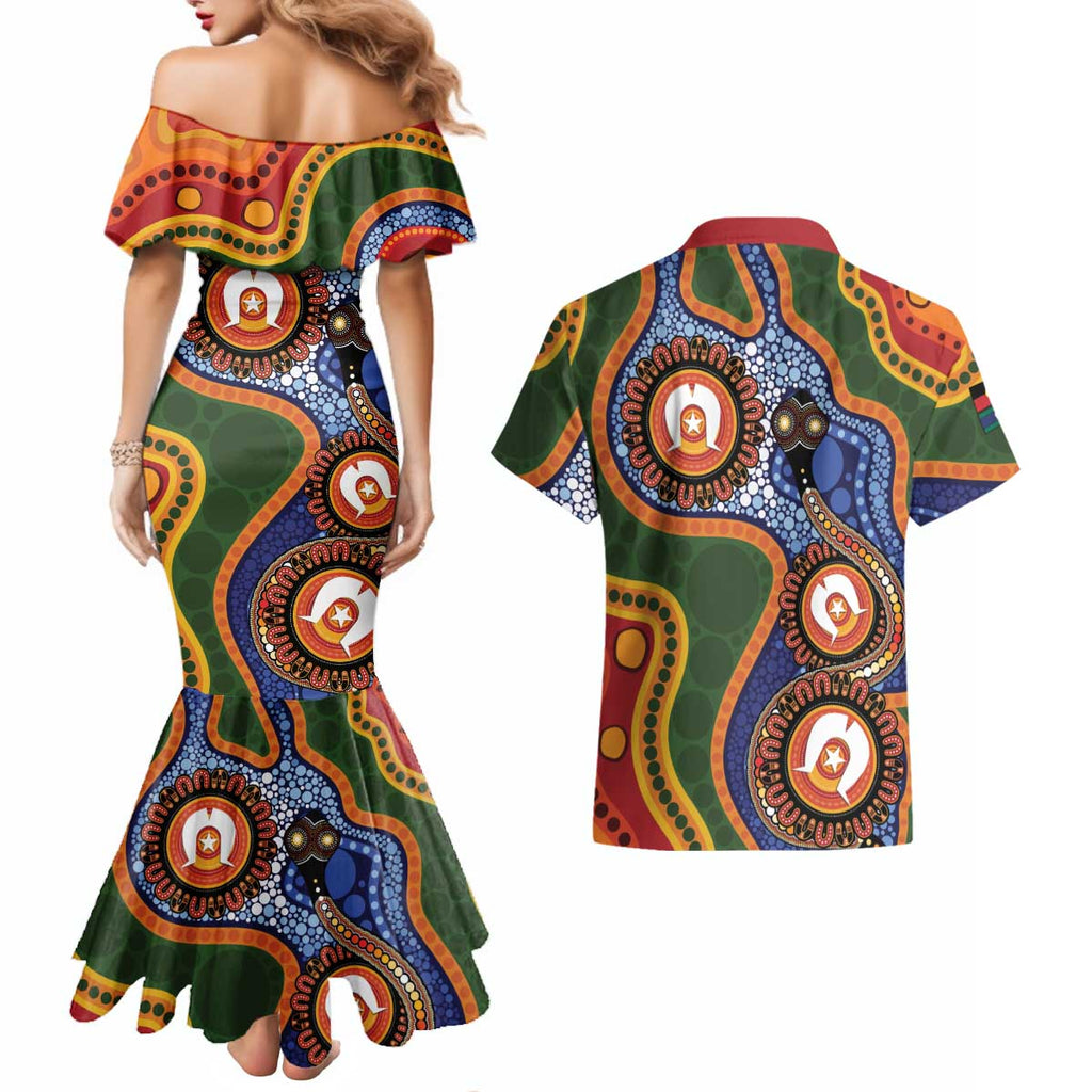 Australia NAIDOC Week 2026 Couples Matching Mermaid Dress and Hawaiian Shirt 50 Years of Deadly Dhari Snake Aboriginal Art