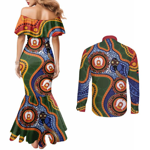 Australia NAIDOC Week 2026 Couples Matching Mermaid Dress and Long Sleeve Button Shirt 50 Years of Deadly Dhari Snake Aboriginal Art
